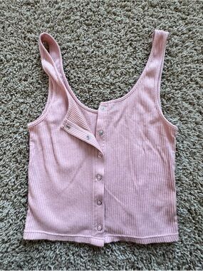 H&M Ribbed Snap-Front Tank Top - Light Pink